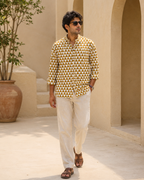 Yellow Geometric Print Full Sleeves Cotton Shirt