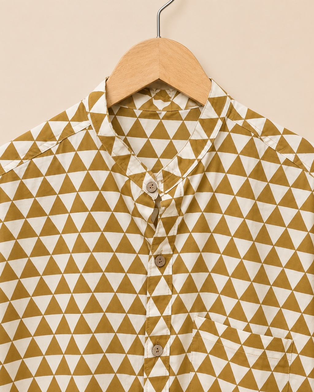 Yellow Geometric Print Full Sleeves Cotton Shirt