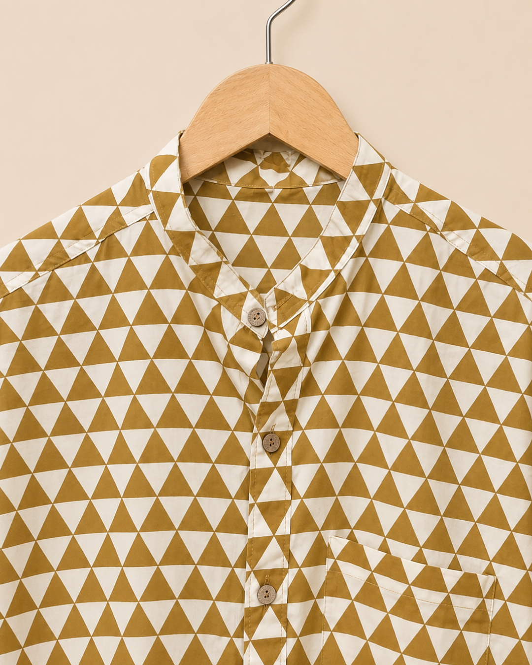 Yellow Geometric Print Full Sleeves Cotton Shirt