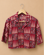 Red Motif Printed Crop Shirt