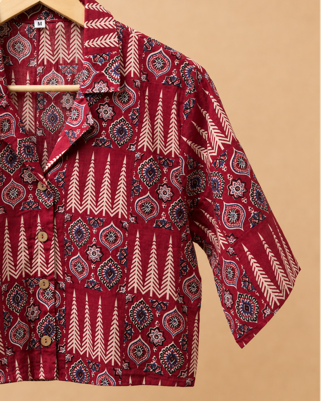 Red Motif Printed Crop Shirt