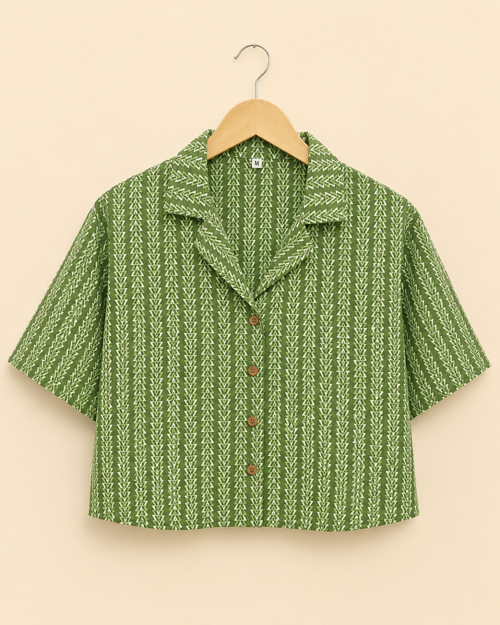 Green Printed Women's Crop Shirt