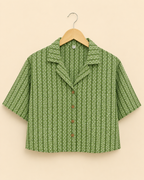 Green Printed Women's Crop Shirt