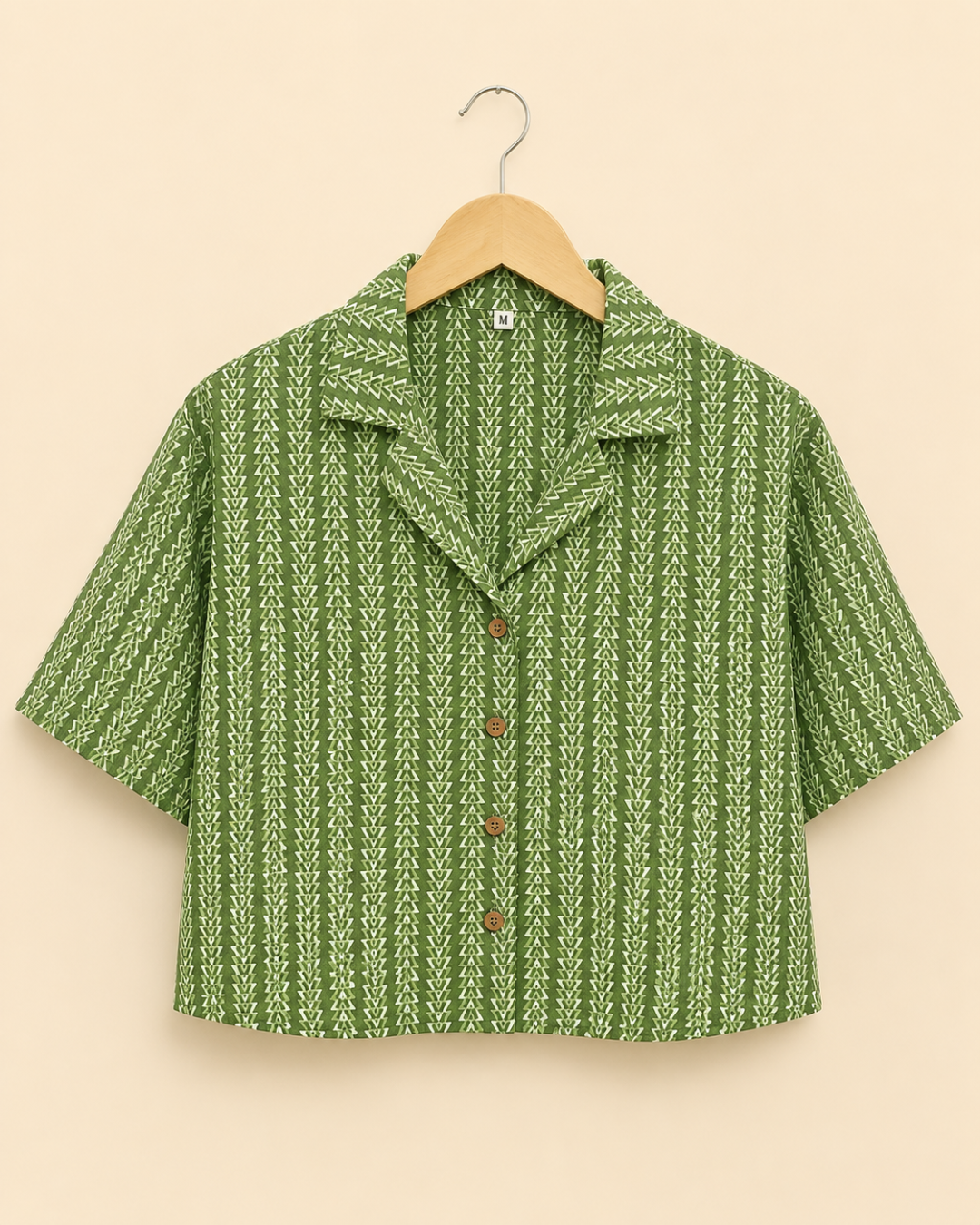 Green Printed Women's Crop Shirt