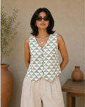 White Printed Cotton Waistcoat