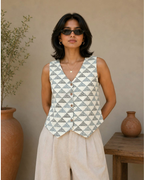 White Printed Cotton Waistcoat