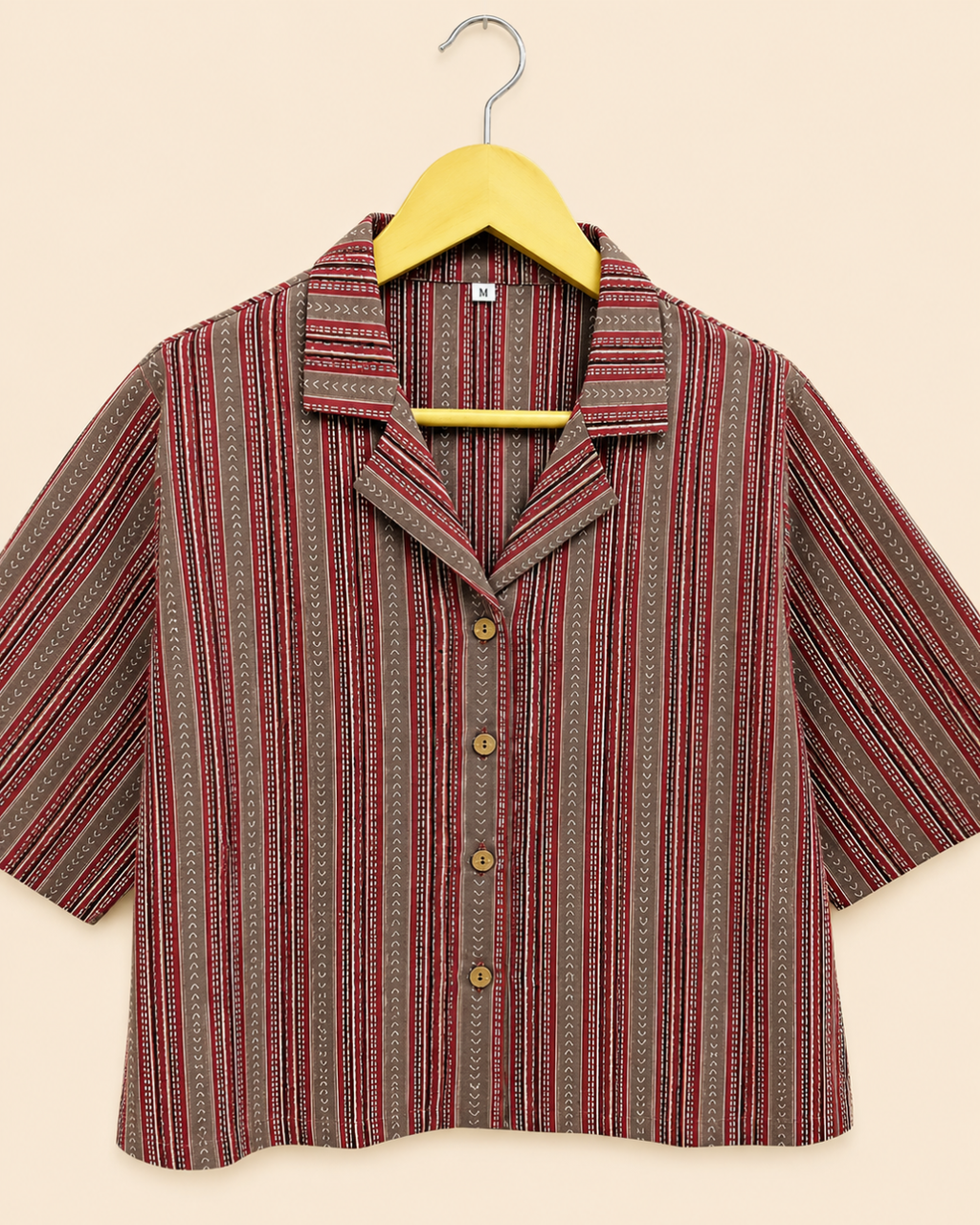 Brown-Red Women's Printed Crop Shirt