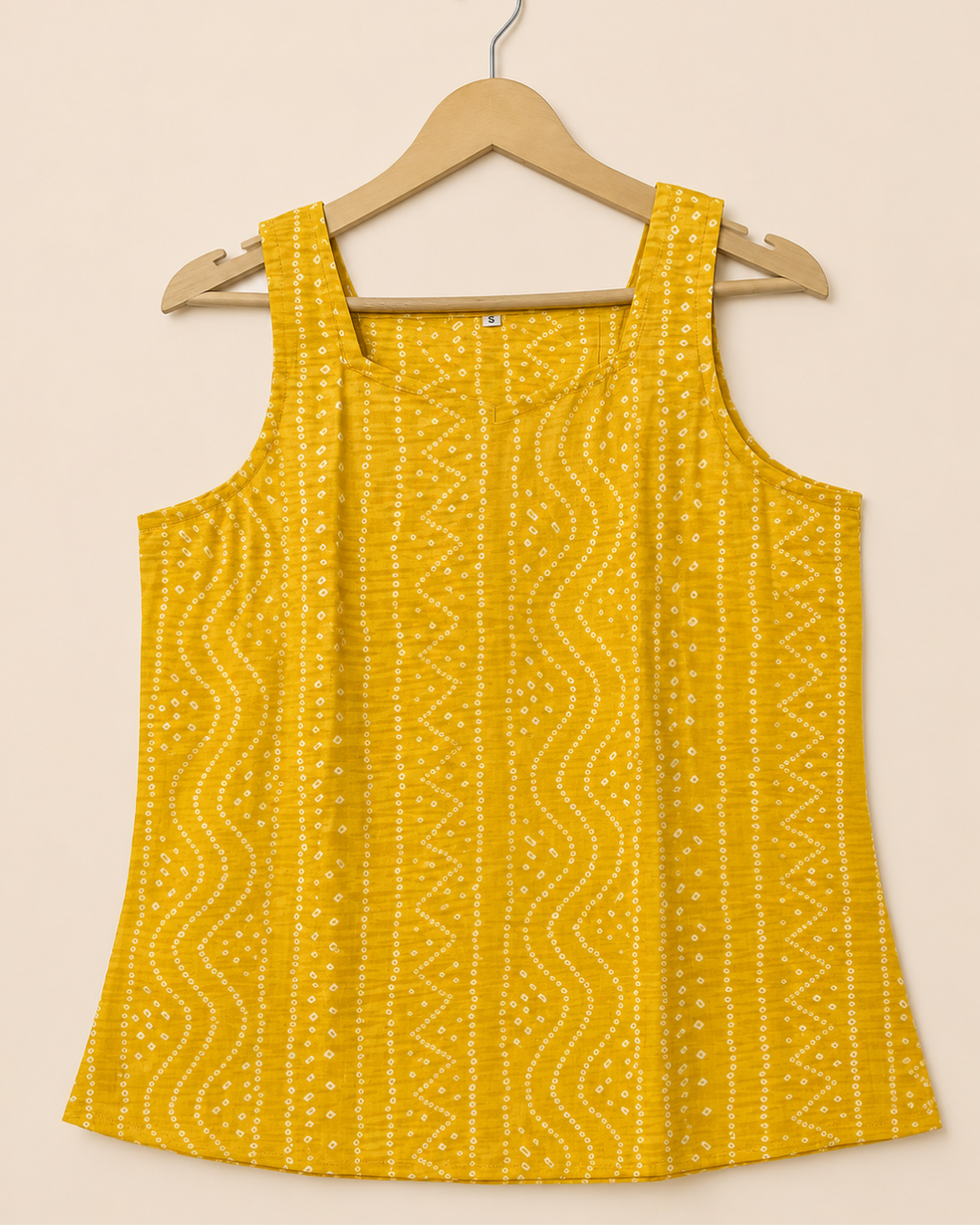 Yellow Bandhej Cut Sleeve Cotton Top