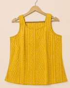 Yellow Bandhej Cut Sleeve Cotton Top