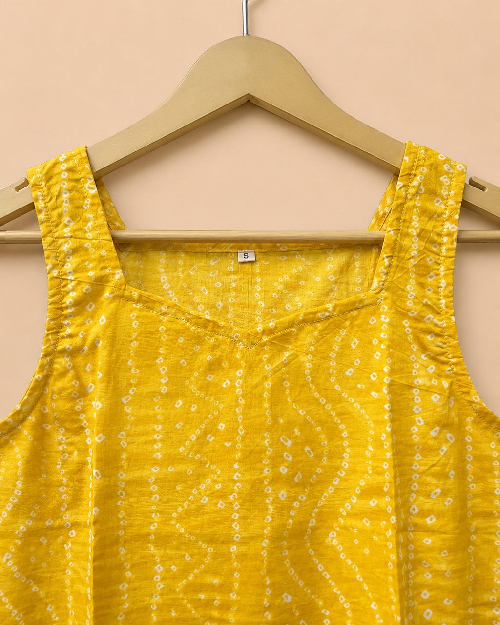 Yellow Bandhej Cut Sleeve Cotton Top