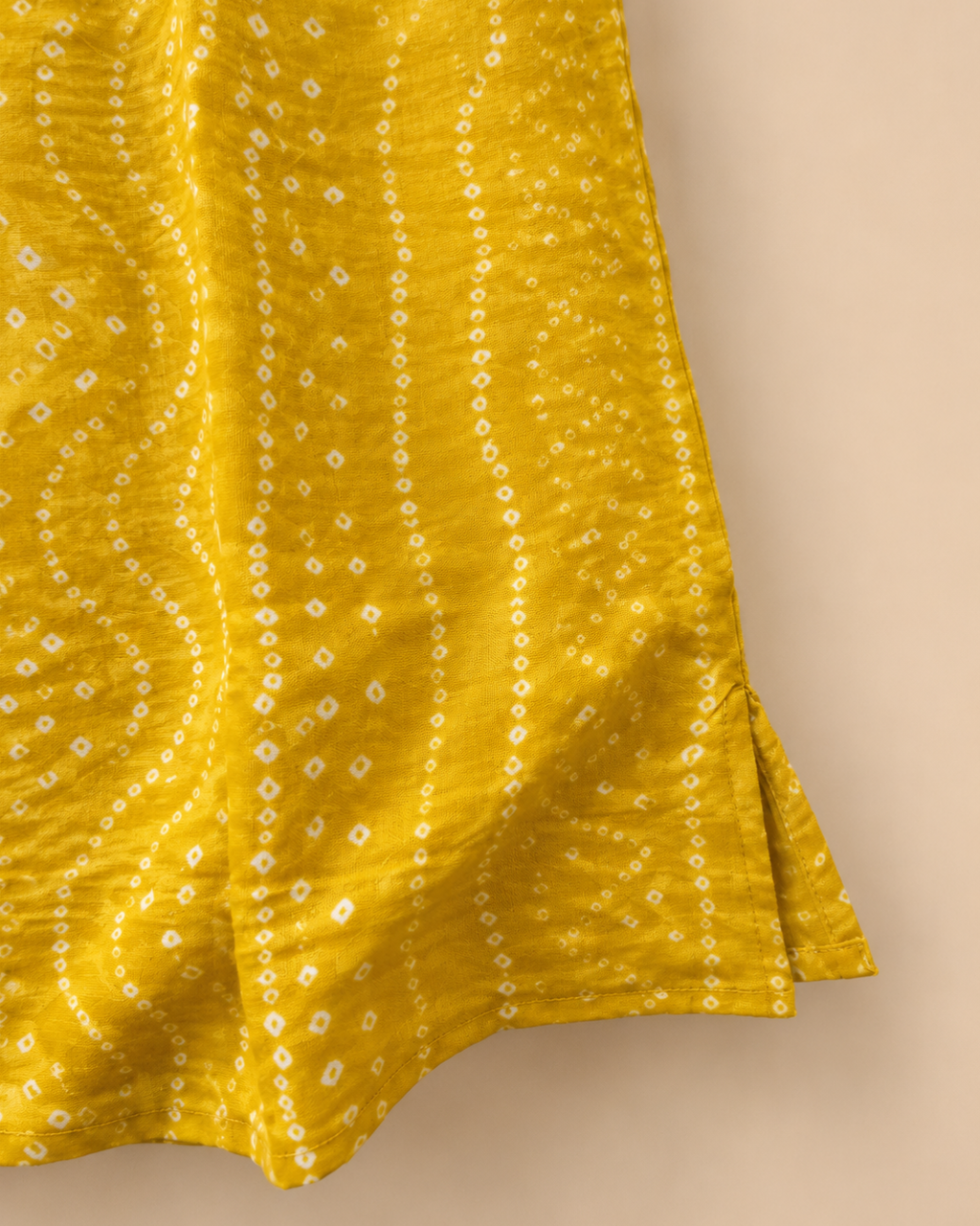 Yellow Bandhej Cut Sleeve Cotton Top