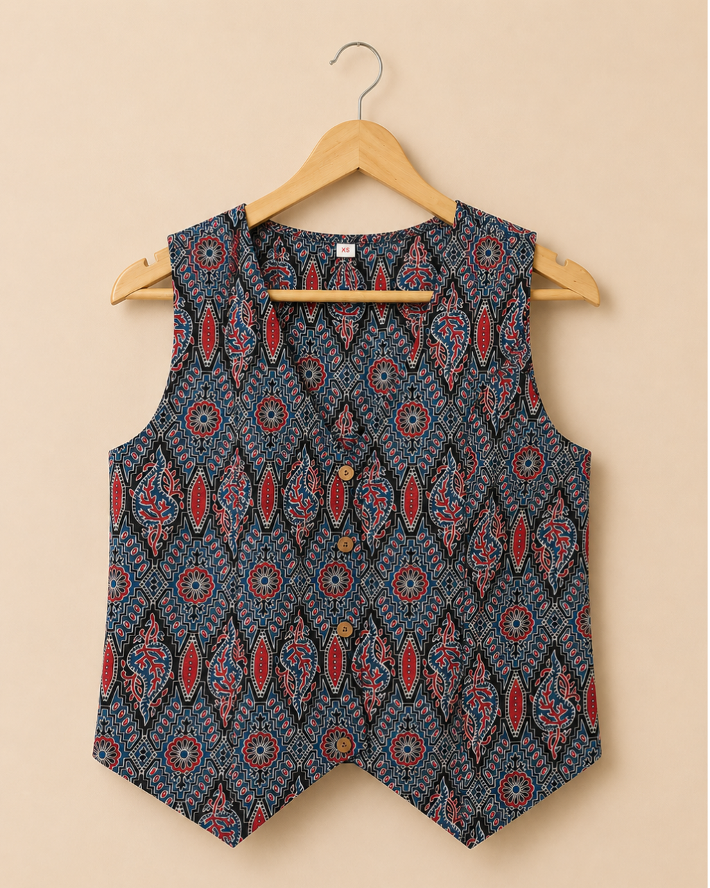 Ajrak Print Women's Cotton Waistcoast