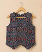 Ajrak Print Women's Cotton Waistcoast