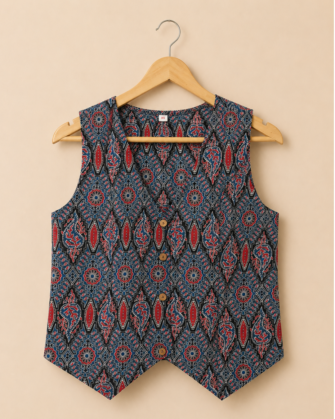 Ajrak Print Women's Cotton Waistcoast
