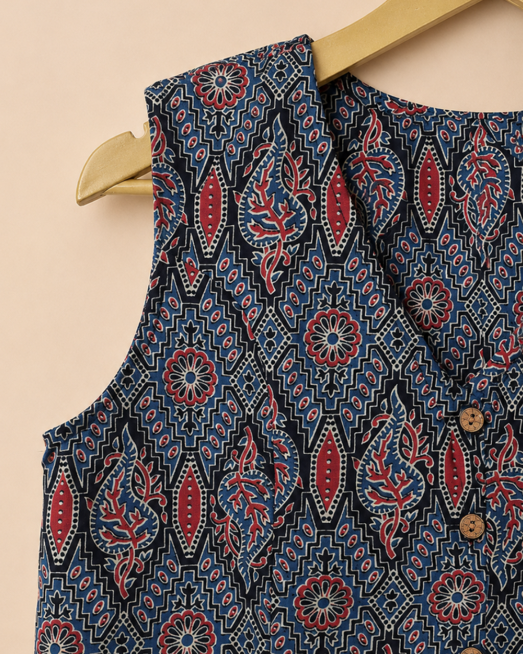 Ajrak Print Women's Cotton Waistcoast