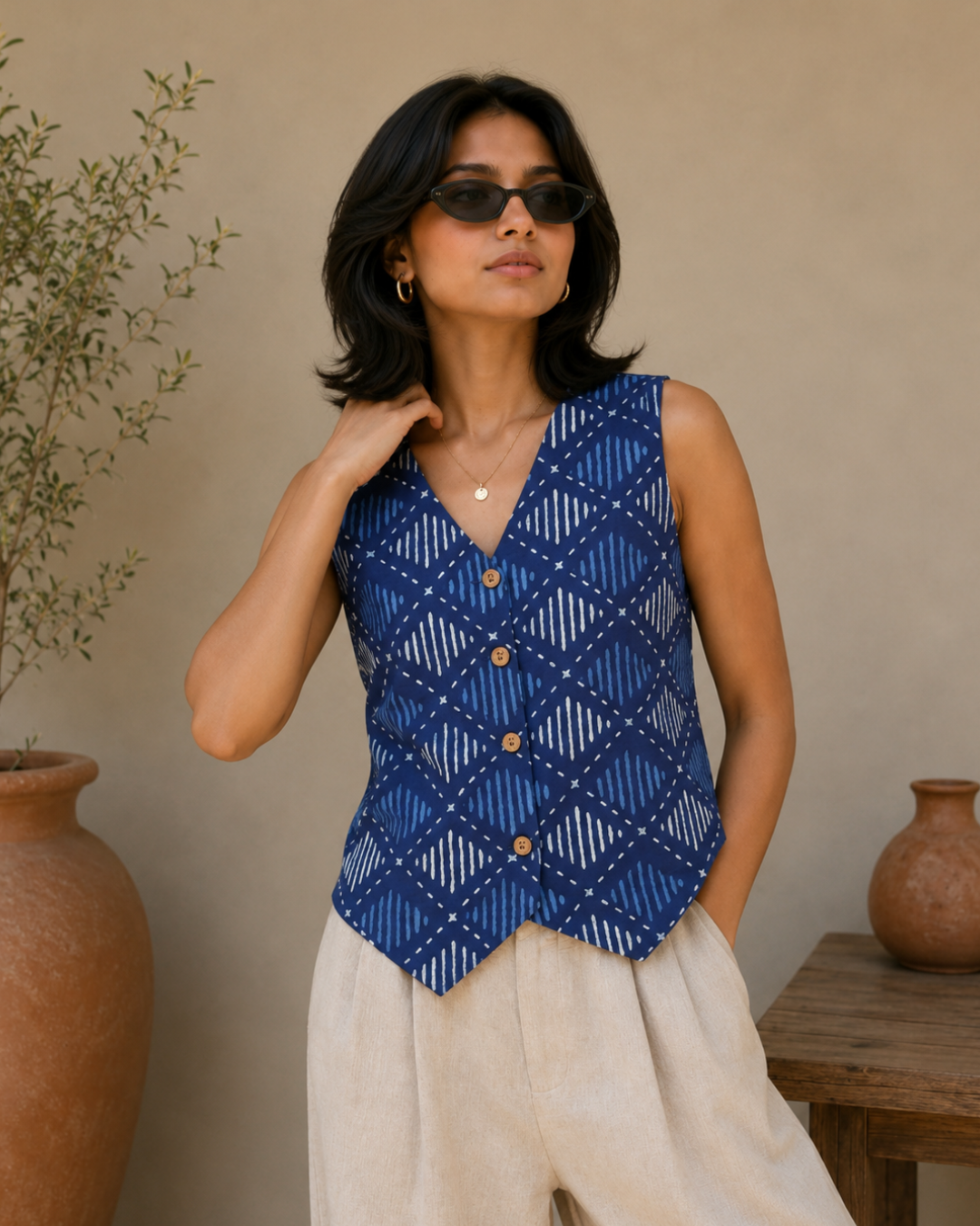 Indigo Printed Women's Waistcoat