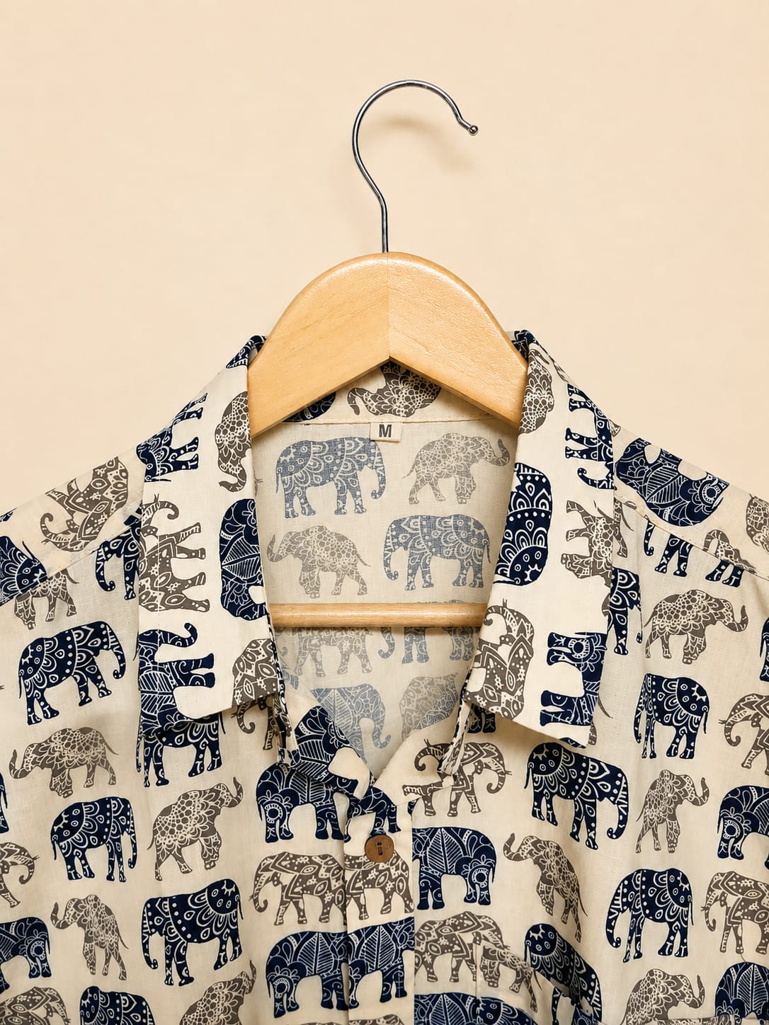 Blue & Grey Elephant Print Cotton Shirt