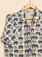 Blue & Grey Elephant Print Cotton Shirt