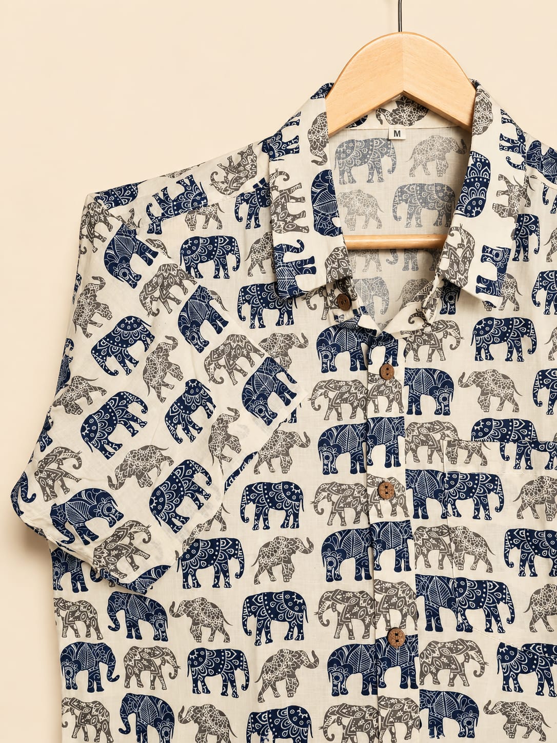 Blue & Grey Elephant Print Cotton Shirt