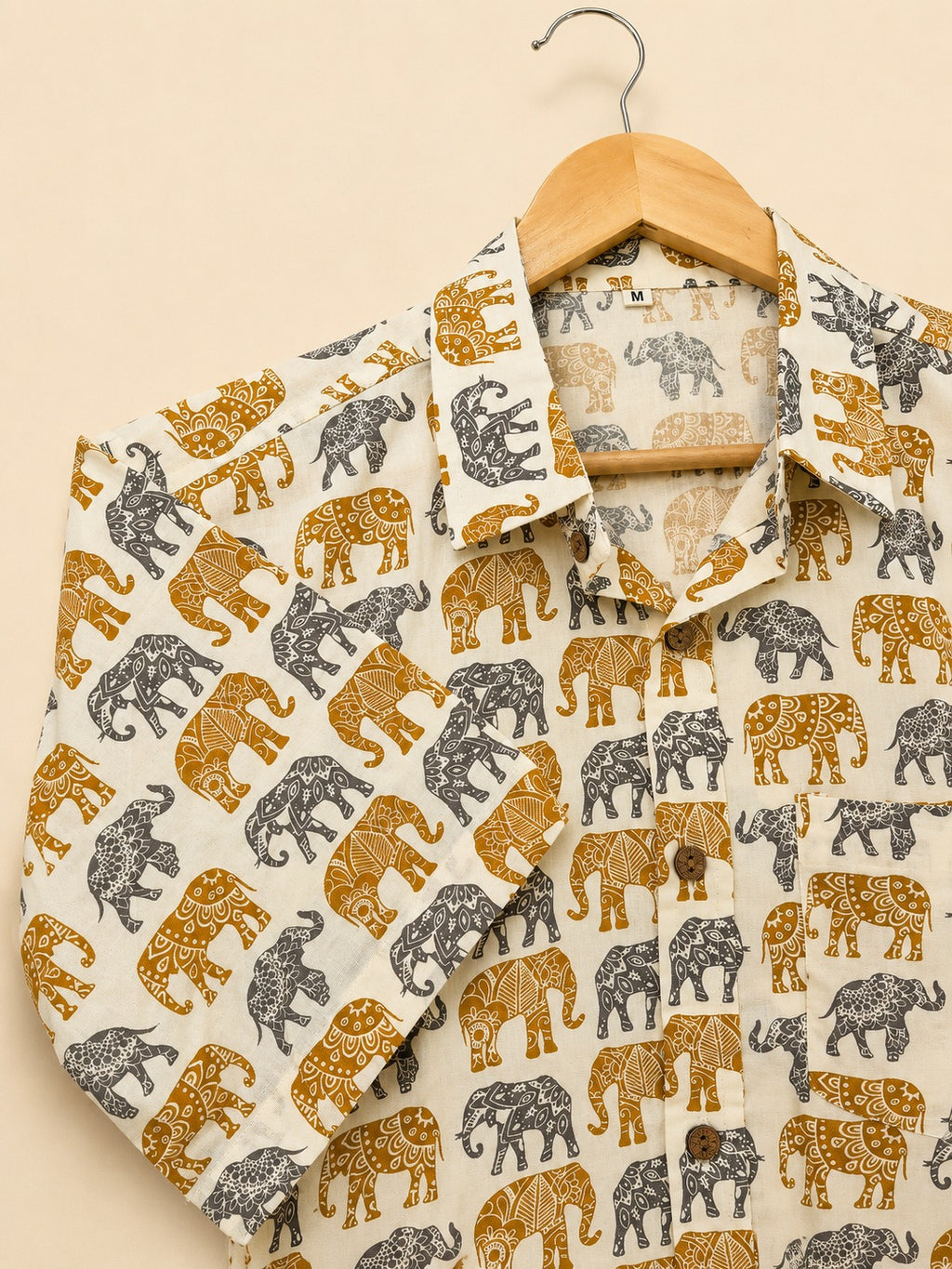 Mustard & Grey Elephant Print Cotton Shirt