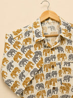 Mustard & Grey Elephant Print Cotton Shirt
