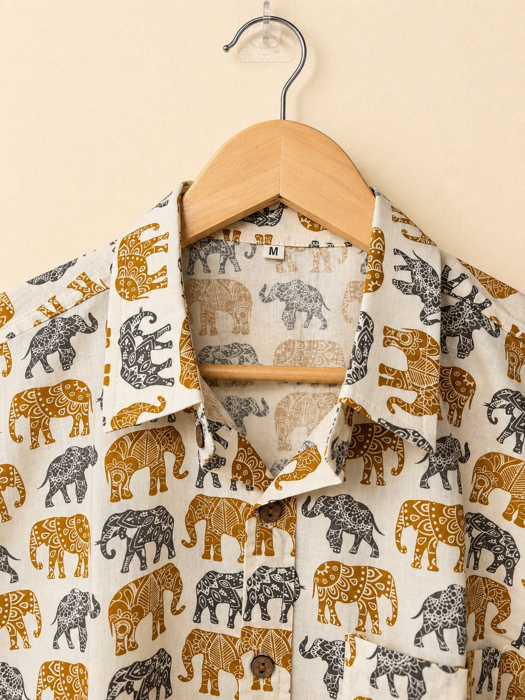 Mustard & Grey Elephant Print Cotton Shirt