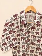 Maroon & Grey Elephant Print Cotton Shirt