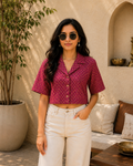 Pink Booti Print Crop Shirt