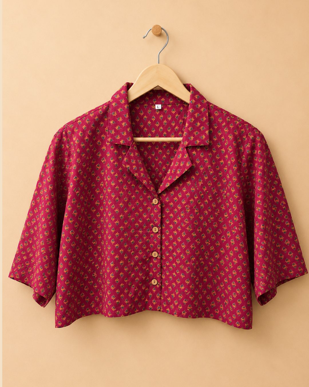 Pink Booti Print Crop Shirt