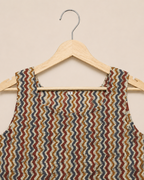 Red Chevron Print Cut Sleeve Cotton Top