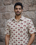 Maroon & Grey Elephant Print Cotton Shirt