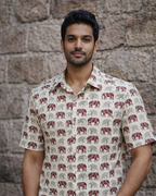 Maroon & Grey Elephant Print Cotton Shirt